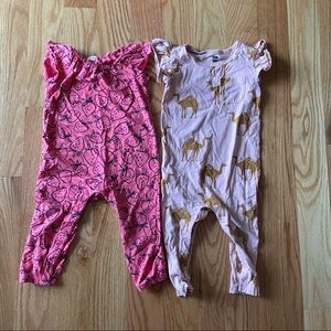 Tea romper bundle strawberry and camel print 12-18 months
